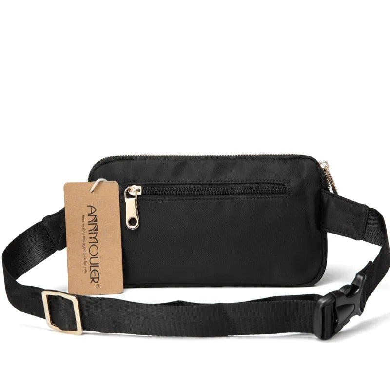 Femlion Women's Polyester Fanny Pack: Stylish Black Large Capacity Waist Bag