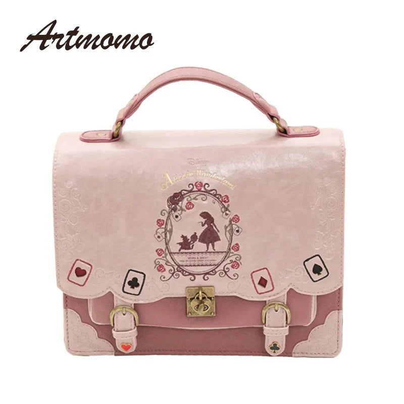 Femlion Vintage Alice In Wonderland Shoulder Bag Silhouette Handbag Leather Schoolbag