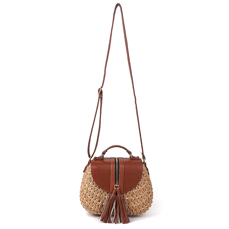 Femlion Bohemian Tassel Straw Crossbody Bag for Women