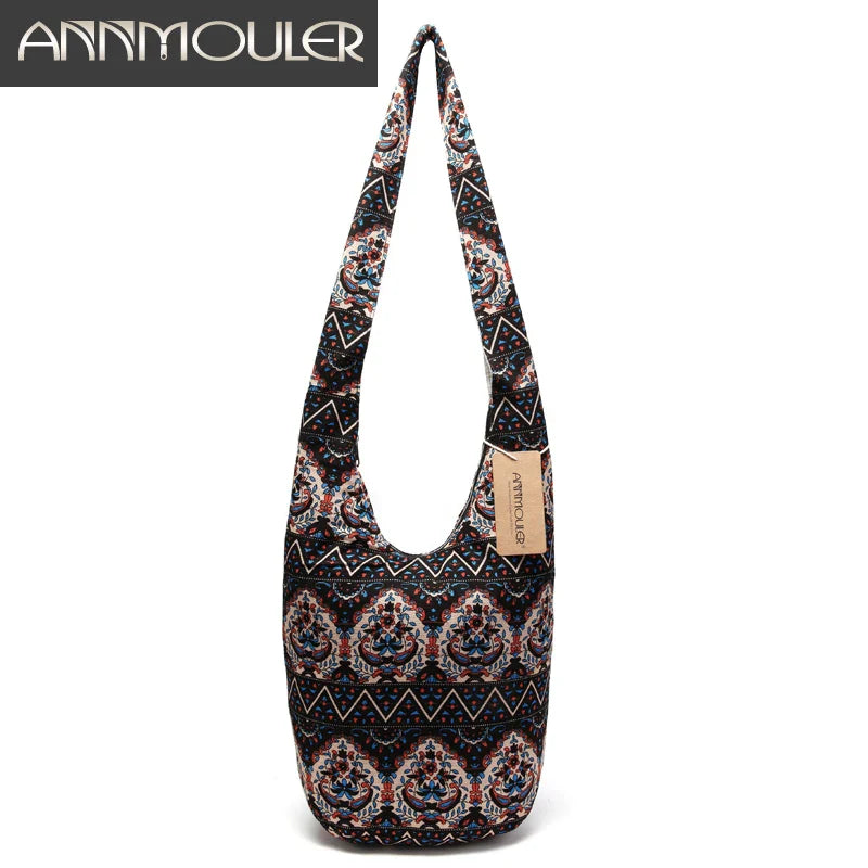 Femlion Bohemian Floral Crossbody Bag for Vintage Women, Cotton Messenger Hobo Style