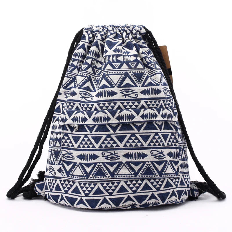 Femlion Aztec Drawstring Backpack Vintage Boho Bag Folk Ethnic String Bag