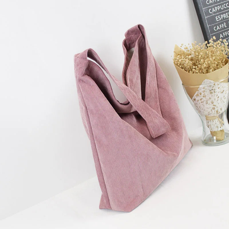 Femlion Corduroy Shoulder Bag: Casual Eco-Friendly Tote for College Students and Book Lovers