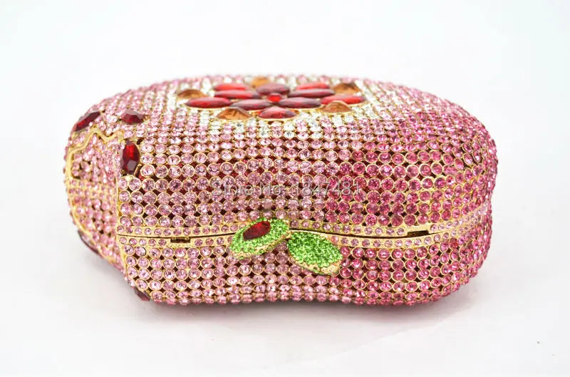 Femlion Pink Apple Crystal Clutch Wedding Party Bag Luxury Fashion Handbag