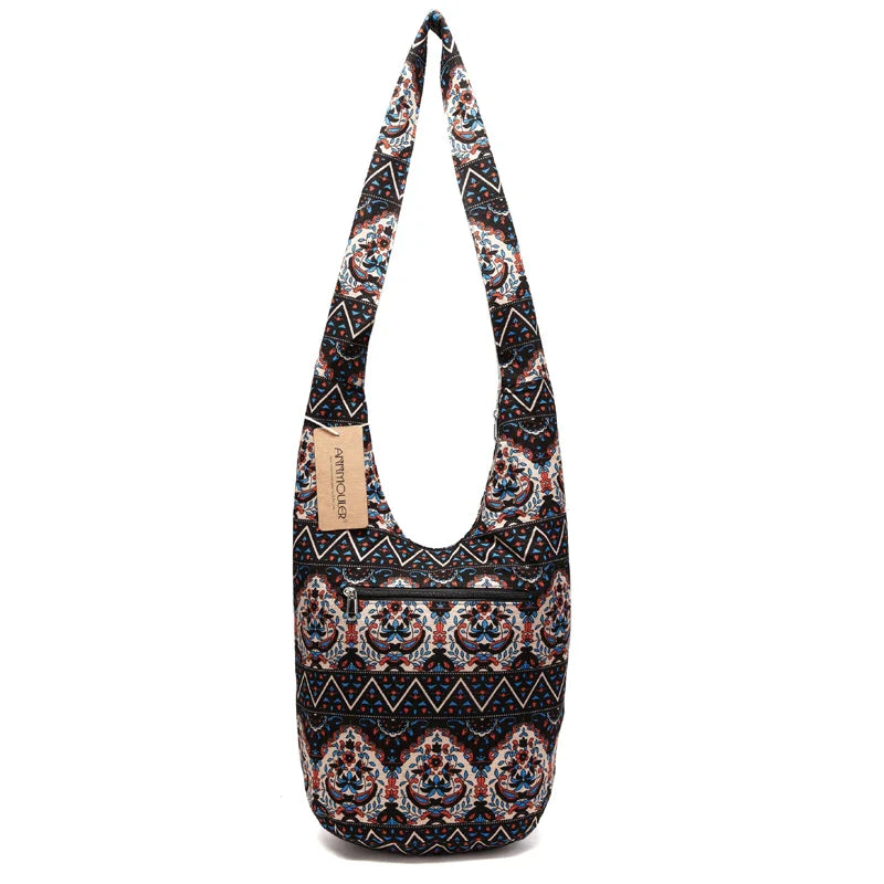 Femlion Bohemian Floral Crossbody Bag for Vintage Women, Cotton Messenger Hobo Style