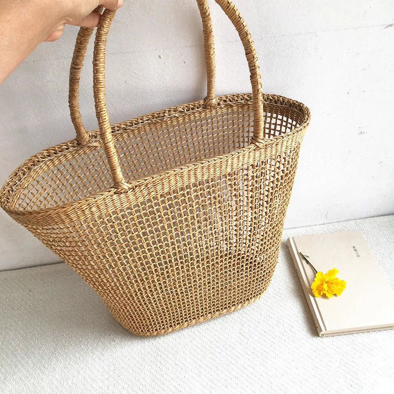 Femlion Plain Color Straw Woven Bag 37x25CM