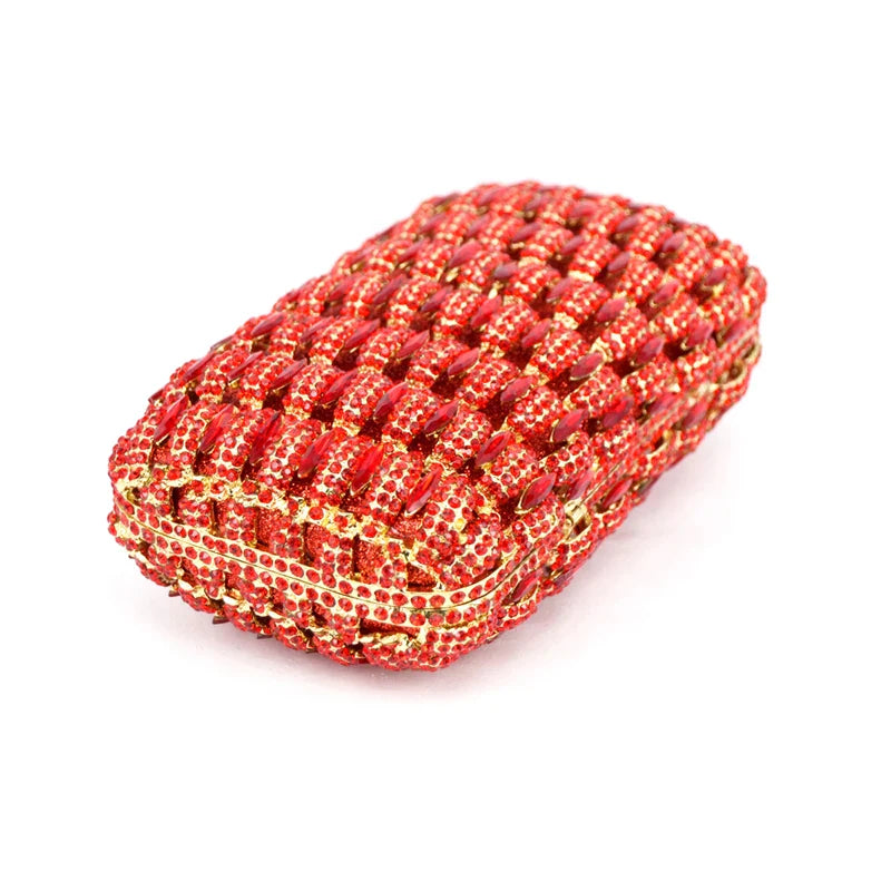 Femlion Red Studded Jeweled Evening Clutch Bag for Women