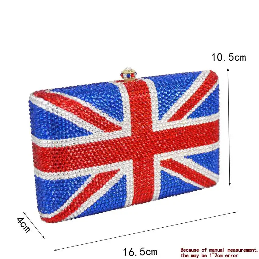 Femlion Crystal UK Flag Clutch Purse Handmade Diamond Evening Bags