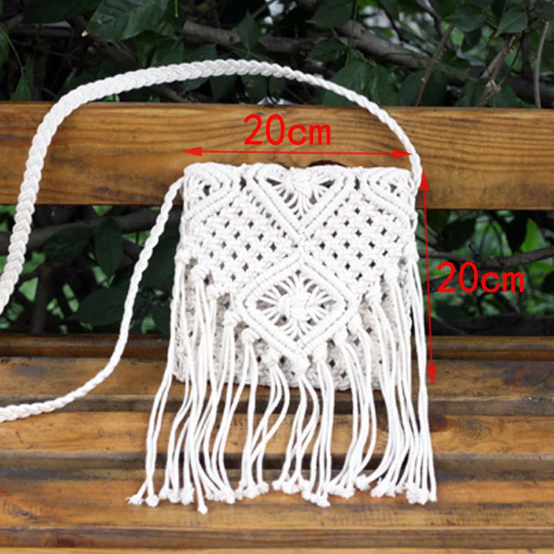 Femlion Woven Tassel Shoulder Bag - White Straw Handbag for Women