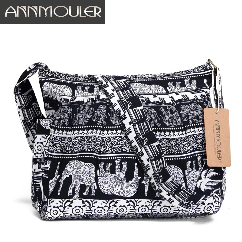 Femlion Elephant Print Crossbody Bag with Large Capacity and 2 Pockets