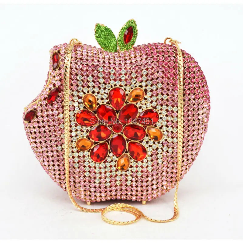 Femlion Pink Apple Crystal Clutch Wedding Party Bag Luxury Fashion Handbag