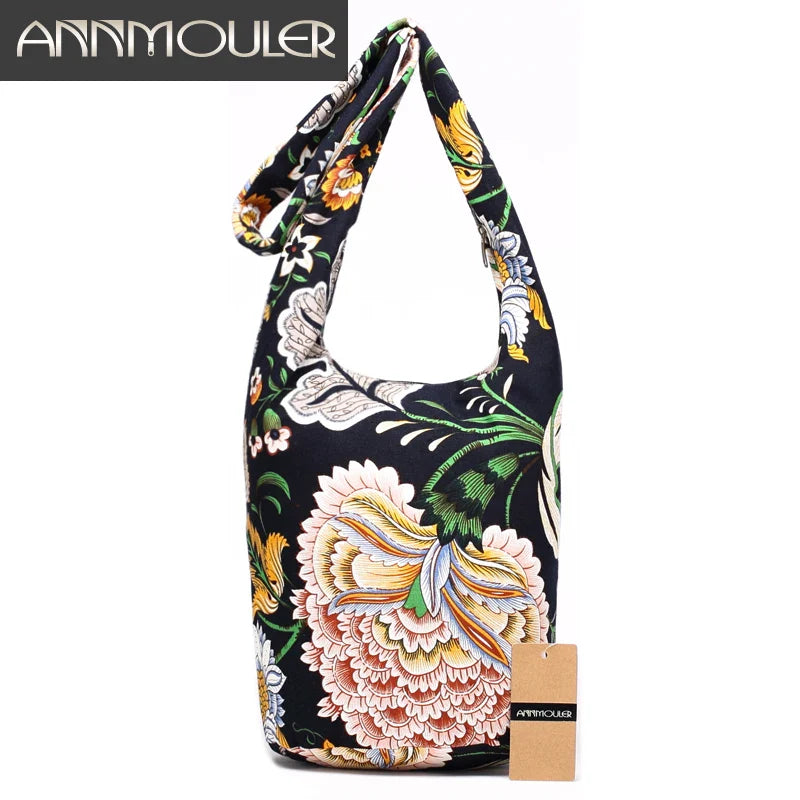 Femlion Floral Print Cotton Sling Shoulder Bag Crossbody Messenger Bag