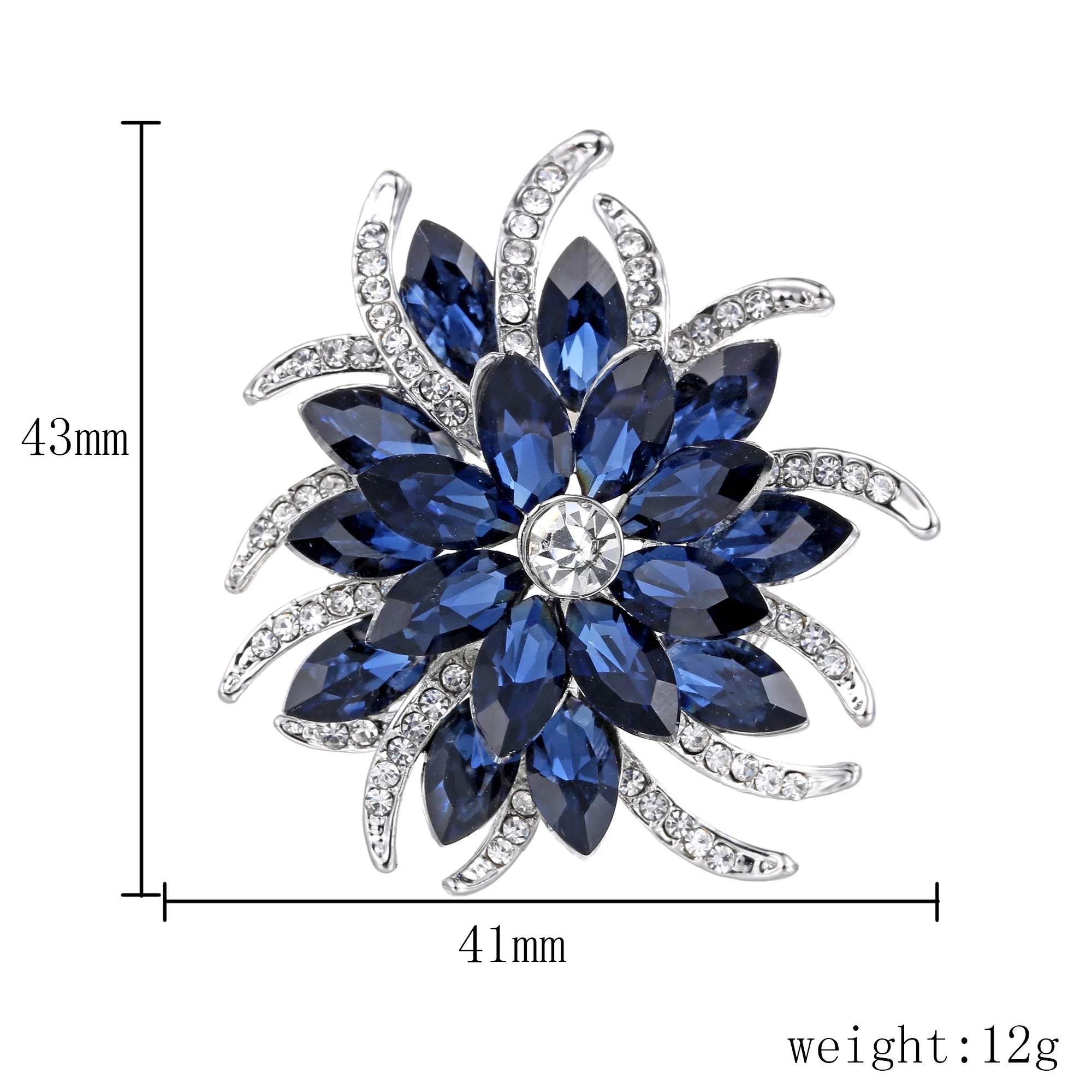 Femlion Deep Blue Crystal Flower Brooch Pin Elegant Wedding Party Jewelry