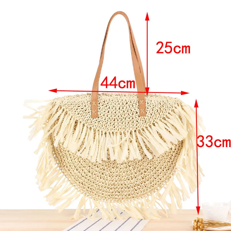 Femlion Beach Tassel Straw Shoulder Bag for Fashionable Style Statement