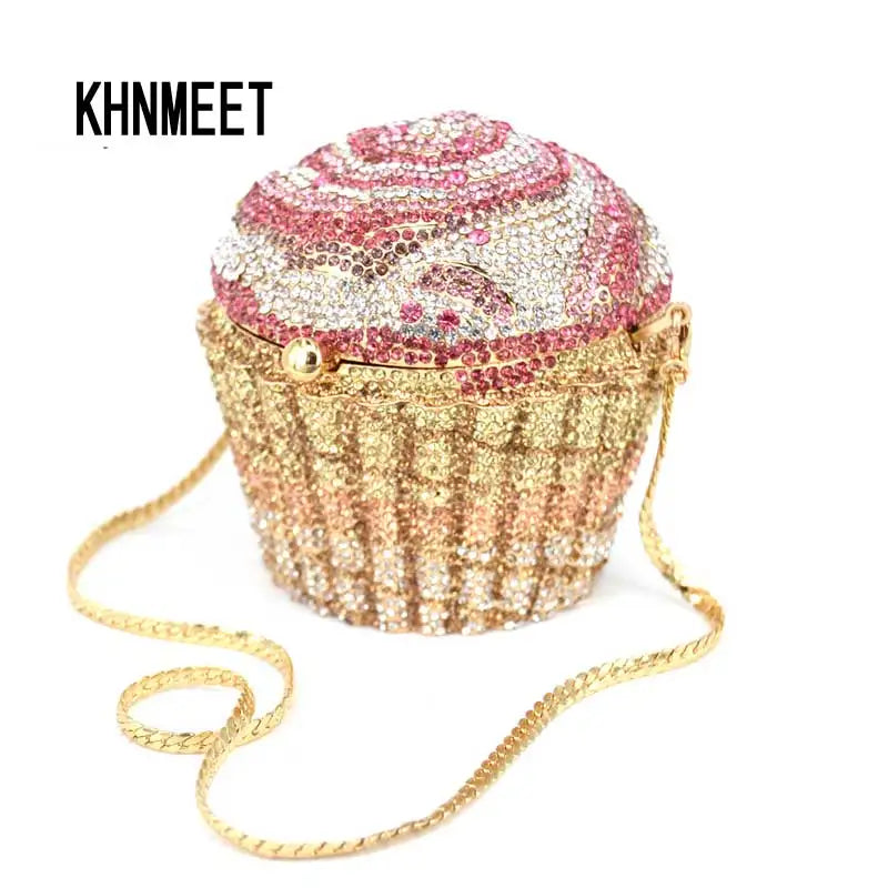 Femlion Crystal Cupcake Evening Clutch - Luxury Diamond Wedding Handbag