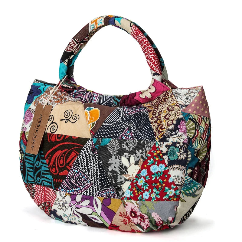 Femlion Bohemian Floral Print Shoulder Bag Large Capacity Cotton Tote