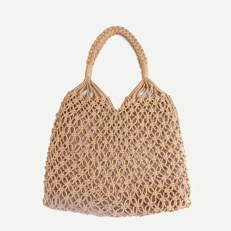 Femlion Reticulate Straw Shoulder Bag - Trendy Woven Mesh Rope Weaving Handbag