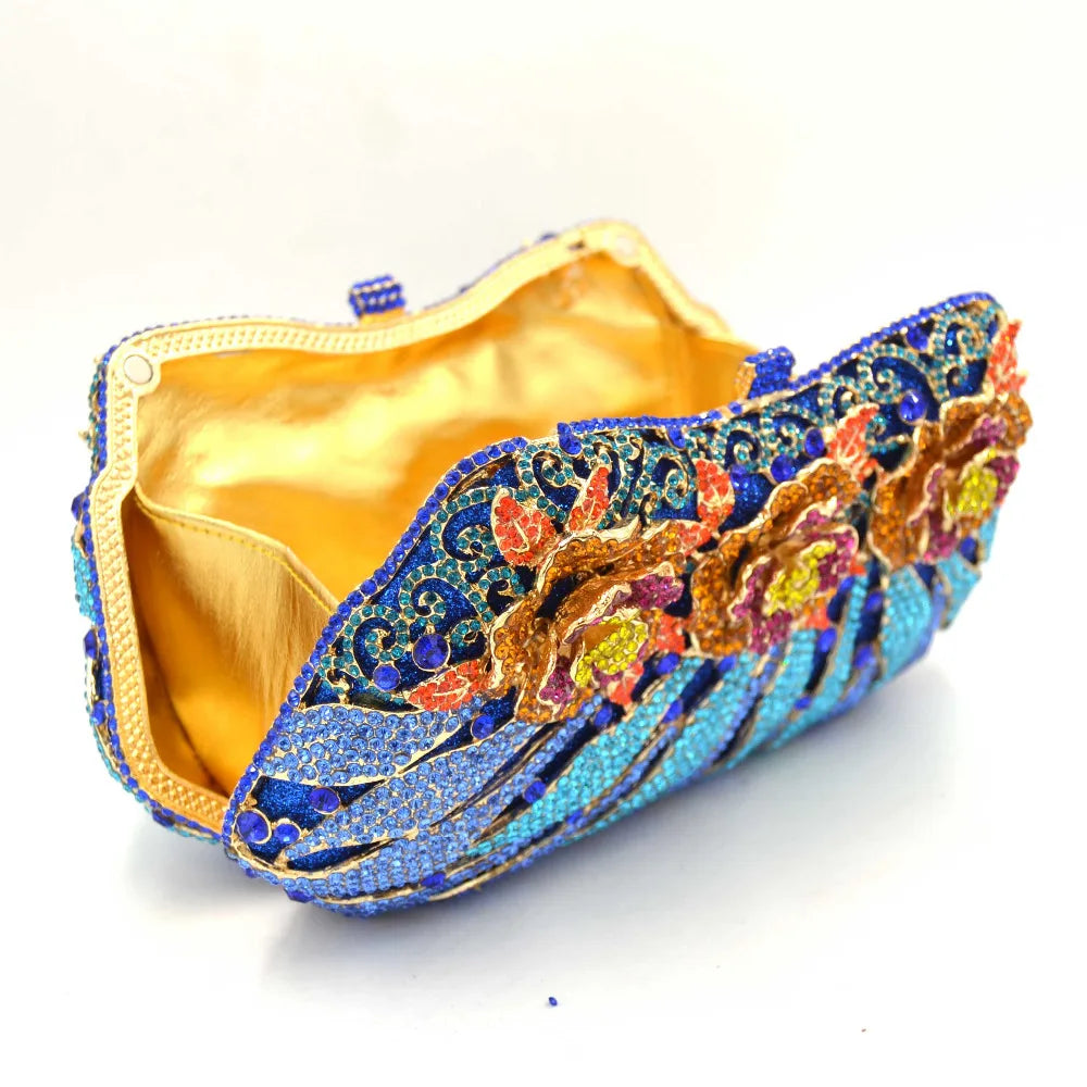 Femlion Blue Crystal Evening Bag Women's Clutch Prom Purse SC551