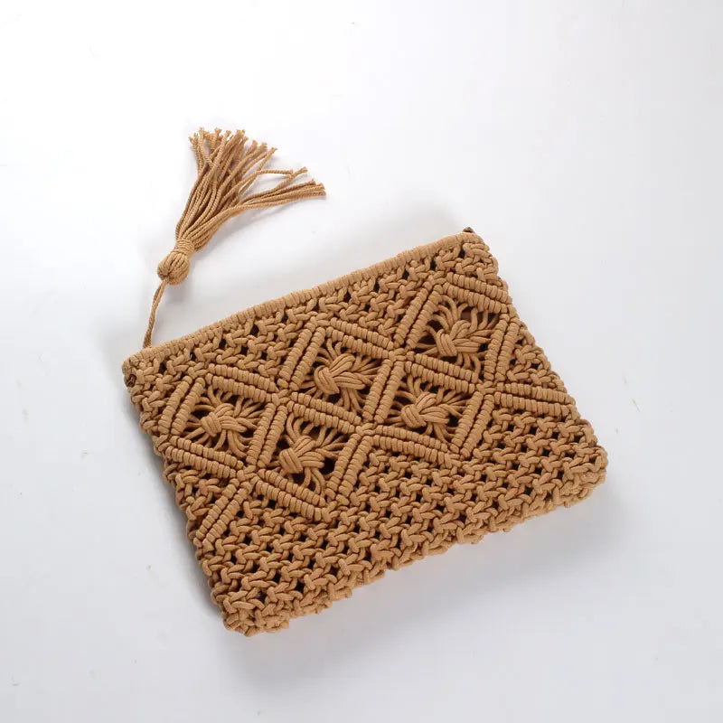 Femlion Tassel Straw Clutch Envelope Bag for Women, Summer Beach Day Style