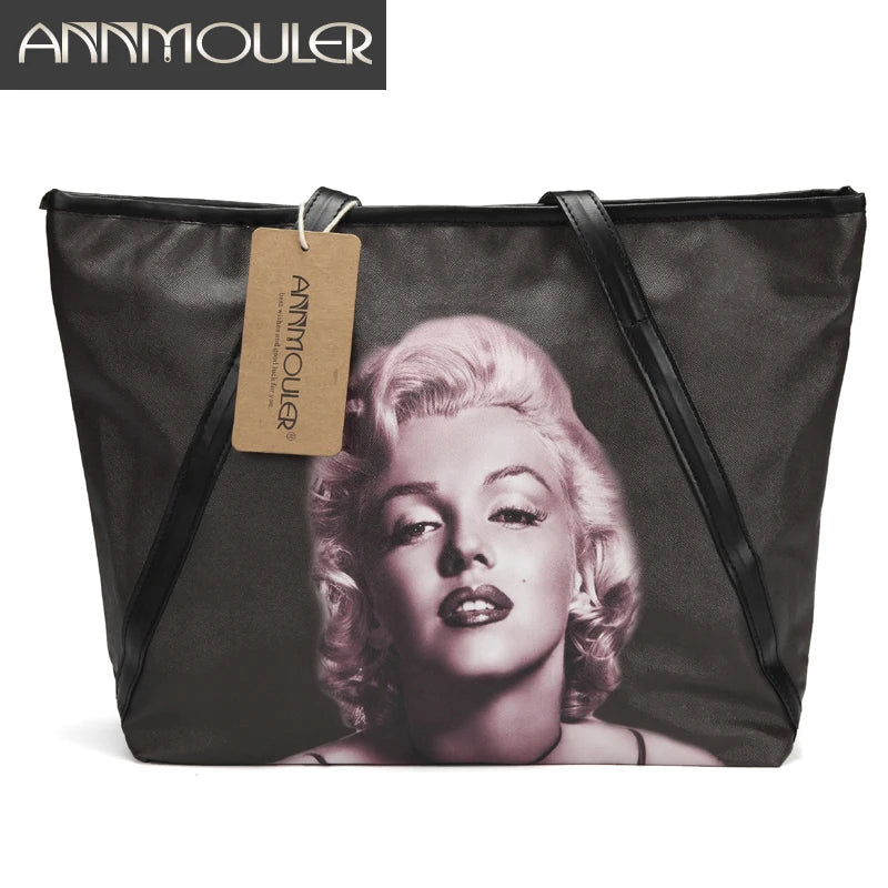 Femlion Marilyn Monroe Printed Large Capacity PU Leather Tote Bag