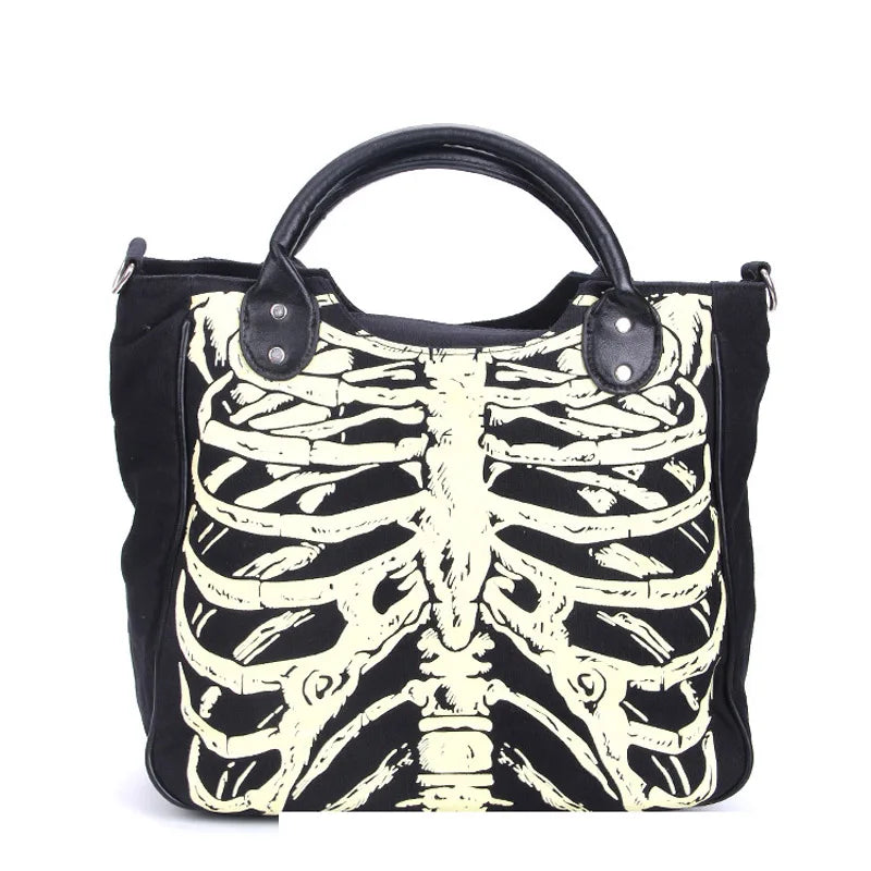 Femlion Gothic Skeleton Bones Shoulder Bag- Horror Emo Style