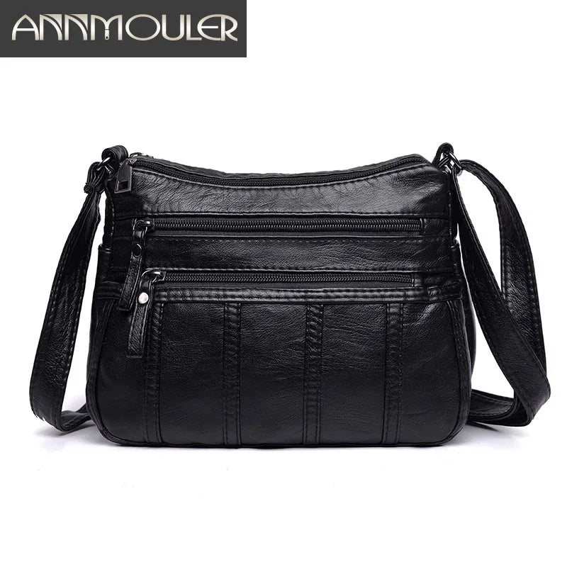 Femlion Black Leather Crossbody Bag for Women - Stylish Shoulder Messenger Flap Bag