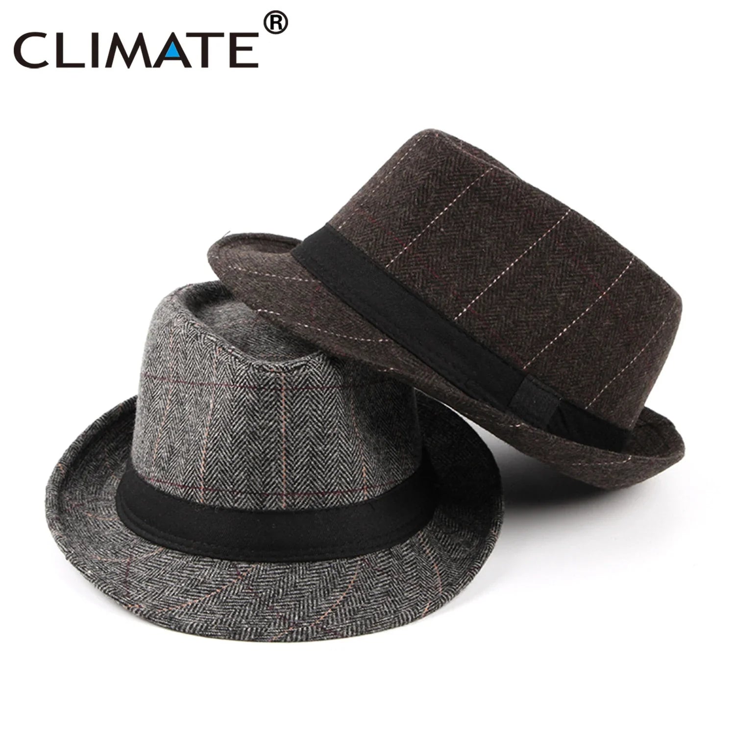 Femlion Plaid Men's Jazz Fedora Winter Hat in Black