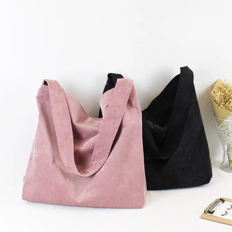 Femlion Corduroy Shoulder Bag: Casual Eco-Friendly Tote for College Students and Book Lovers