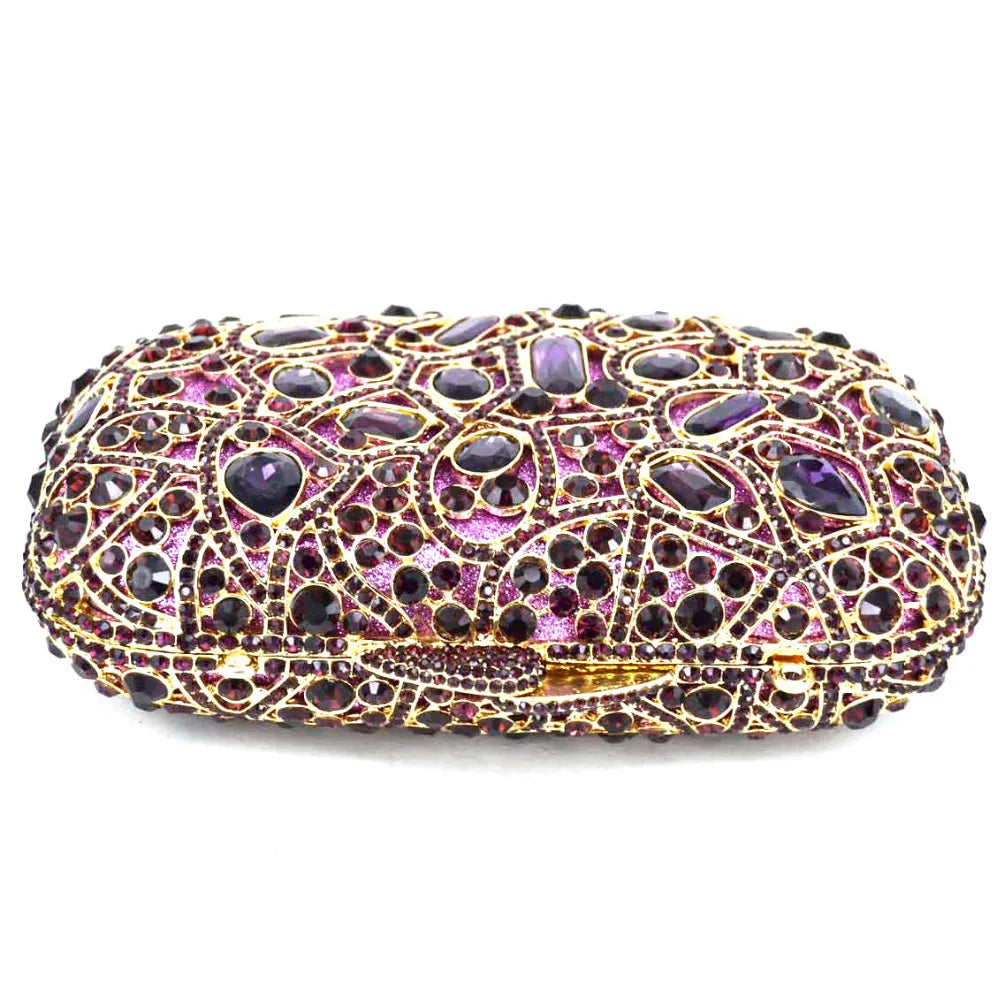 Femlion Purple Crystal Clutch Bag Wedding Party Purse Luxury Diamond Evening Bag