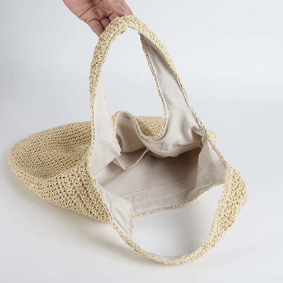 Femlion Woven Straw Shoulder Bag Women's Handbag Beach Tote Purse