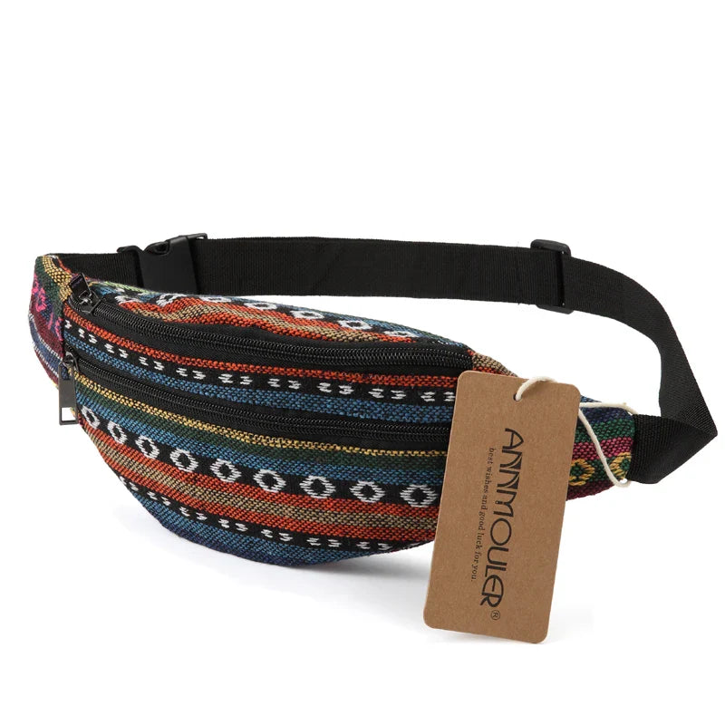 Femlion Bohemian Style Fanny Pack with 2 Pockets in 8 Colors