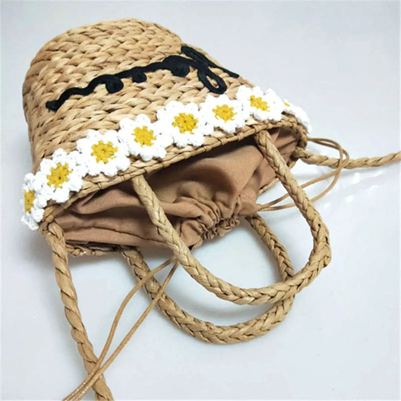 Femlion Bohemian Rattan Crossbody Bag - Summer Vintage Handmade Beach Handbag