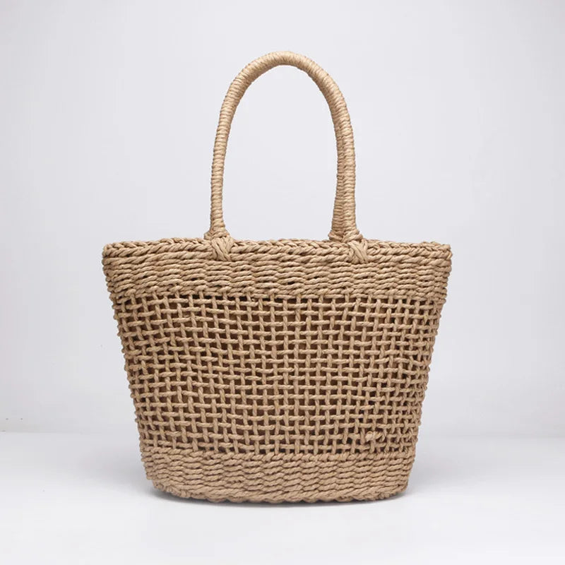 Femlion Net Hollow Woven Straw Bag Handbags 37x25CM