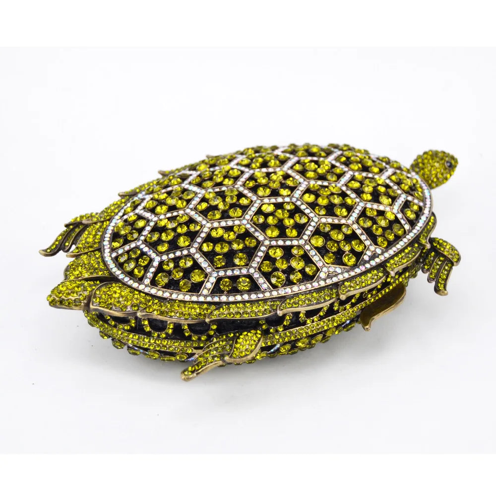 Femlion Rhinestone Tortoise Clutch: Luxury Shoulder Bag for Party, Wedding, Bridal - SC786