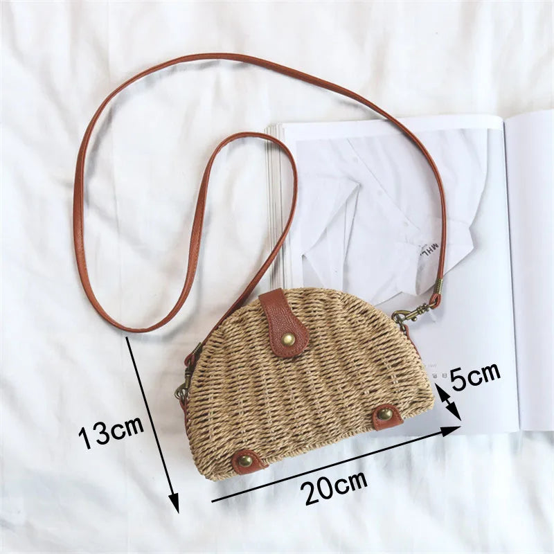 Femlion Straw Weave Mini Messenger Bag Korean Style Crossbody Harajuku Shoulder Bag