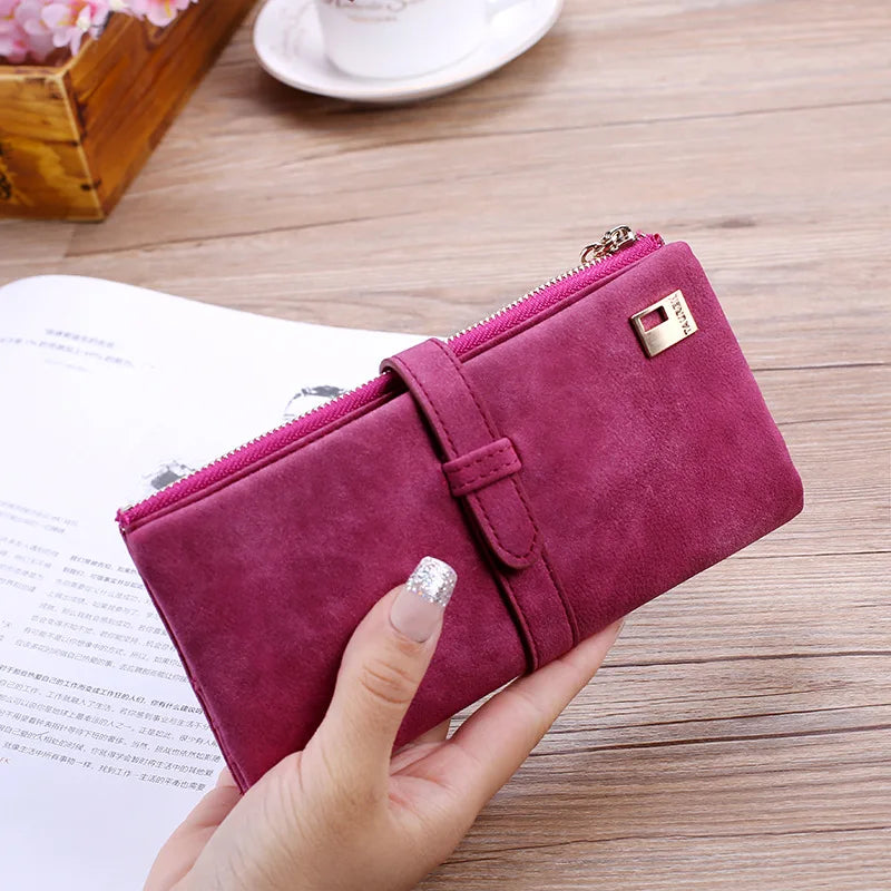 Femlion Retro Matte PU Leather Wallet with Draw Strap and Card Holder