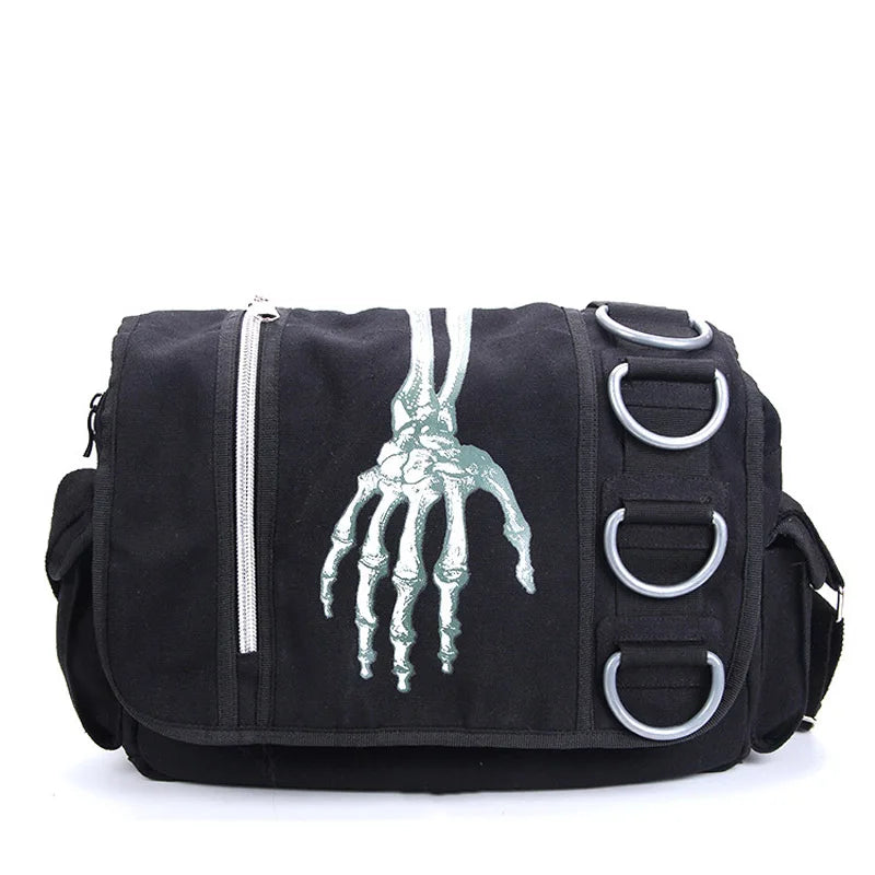 Femlion Gothic Skeleton Hand Canvas Shoulder Handbag for Travel, School, Work.