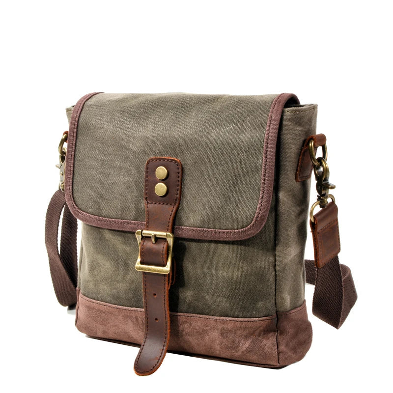 Femlion Olive Green Waxed Canvas Shoulder Bag