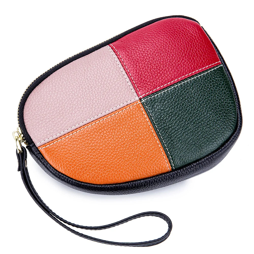 Femlion Genuine Leather Panelled Clutch Wallet Colorful Coin Purse Luxury Card Holder