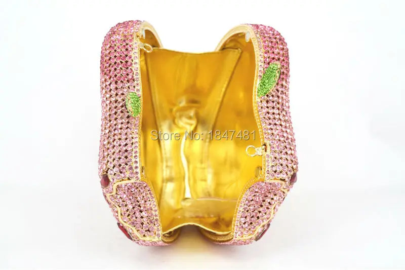 Femlion Pink Apple Crystal Clutch Wedding Party Bag Luxury Fashion Handbag