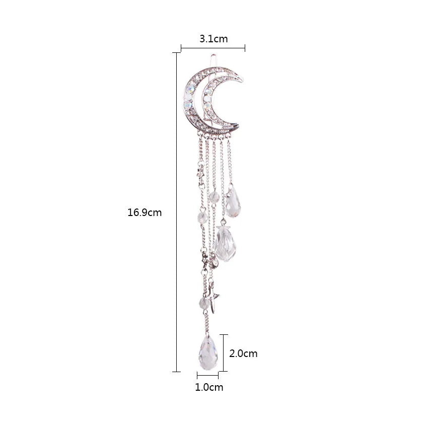 Femlion Moon Crystal Hair Pins with Tassel, Fashion Hair Accessories for Women