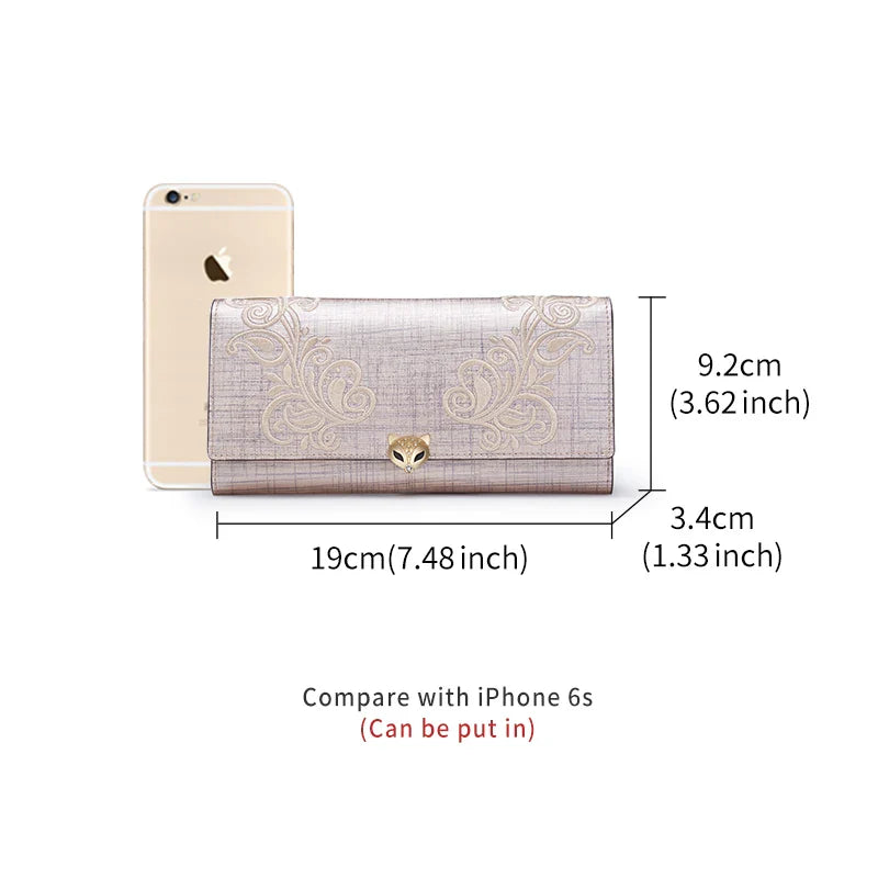 Femlion Leather Flower Pattern Clutch Wallet with Card Holder and Phone Bag