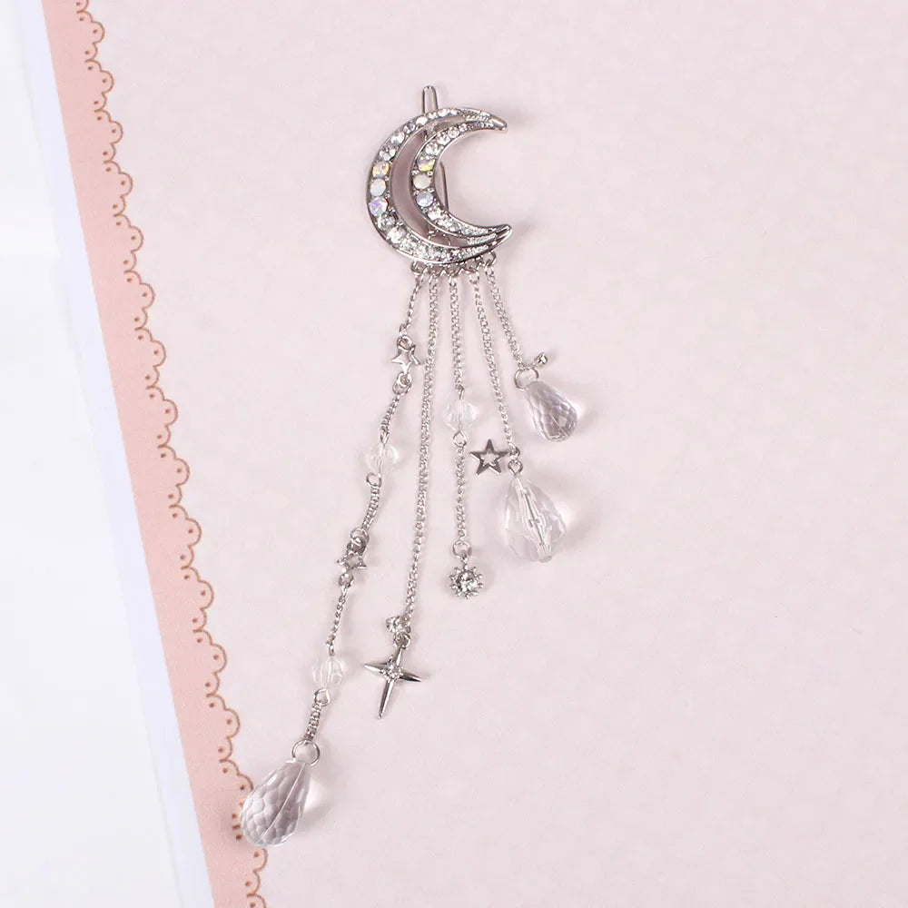 Femlion Moon Crystal Hair Pins with Tassel, Fashion Hair Accessories for Women