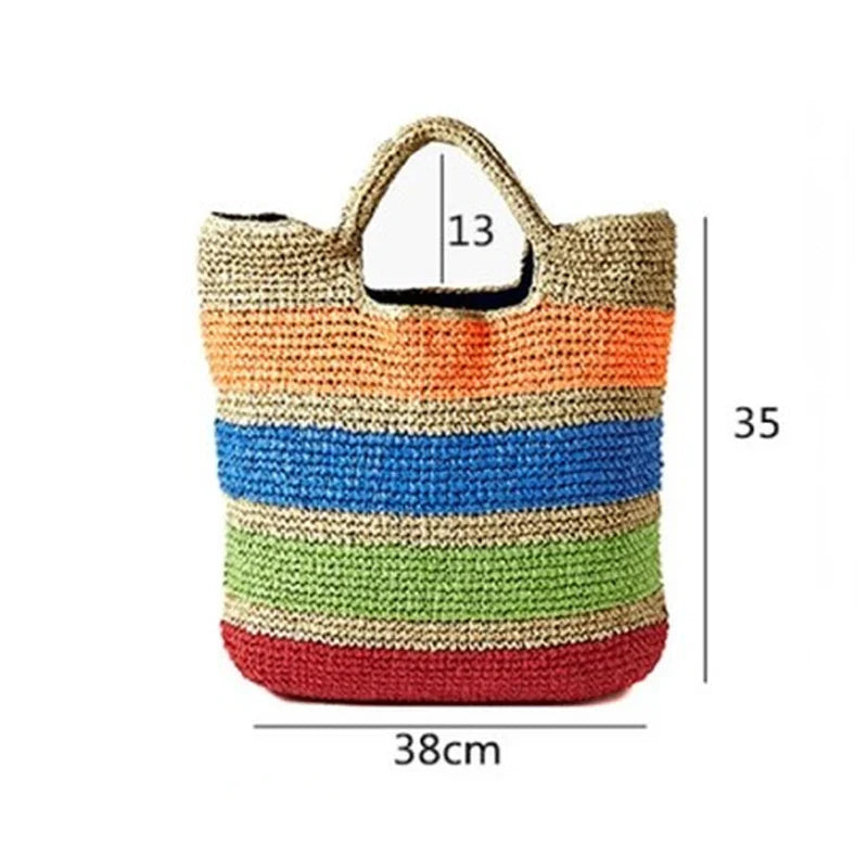 Femlion Colorful Straw Beach Bag Tote for Women