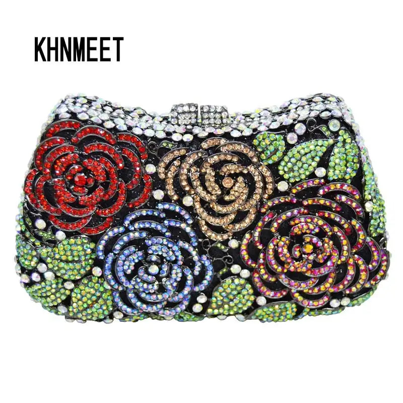 Femlion Crystal Flower Clutch: Luxury Diamond Evening Bag for Wedding Party and Christmas Gift