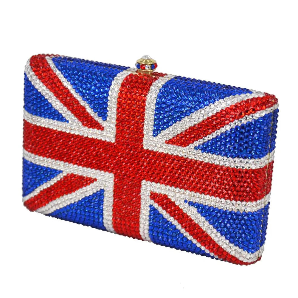 Femlion Crystal UK Flag Clutch Purse Handmade Diamond Evening Bags