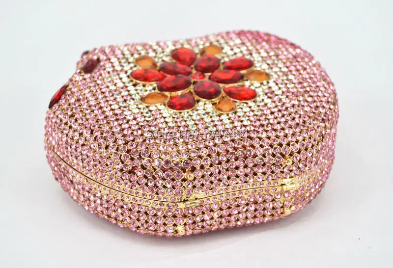 Femlion Pink Apple Crystal Clutch Wedding Party Bag Luxury Fashion Handbag