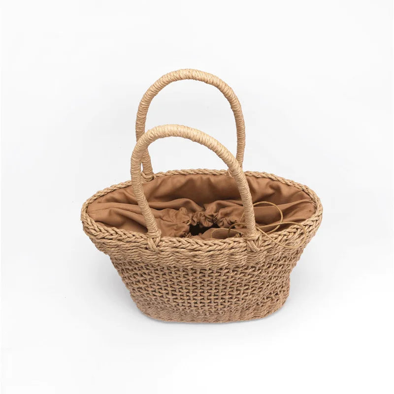 Femlion Net Hollow Woven Straw Bag Handbags 37x25CM