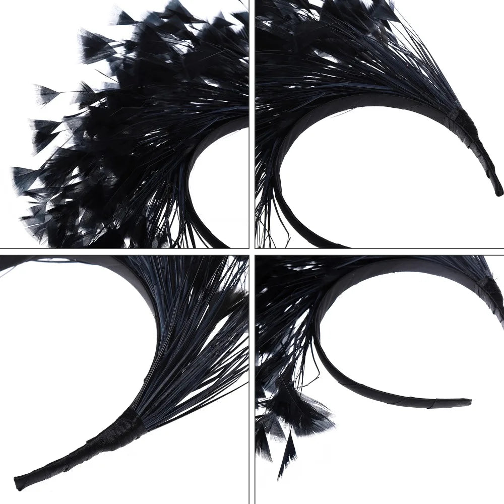 Feather Swan Headband by Femlion - Festive Black Fascinator Hair Accessory