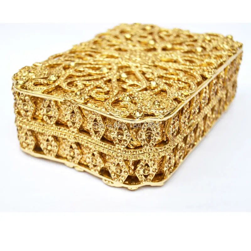 Femlion Diamante Box Clutch: Golden Luxury Bag for Wedding and Evening Events