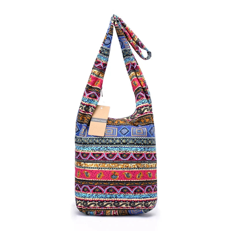 Femlion Tribal Hobo Bag: Large Capacity Soft Cotton Shoulder Sling Chest Bag